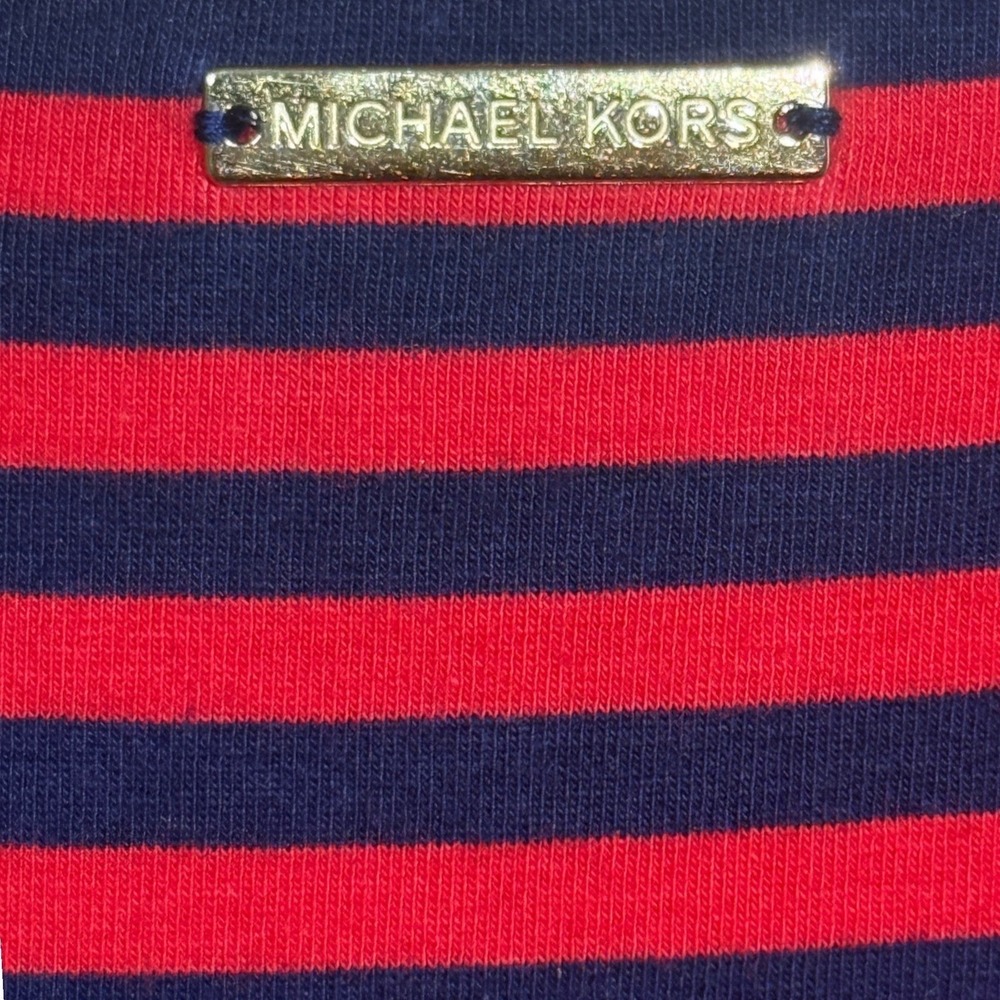 Michael Kors Striped Knit Dress Red & Navy V‑Neck Lace Up Preppy Gold Medium - Picture 7 of 11